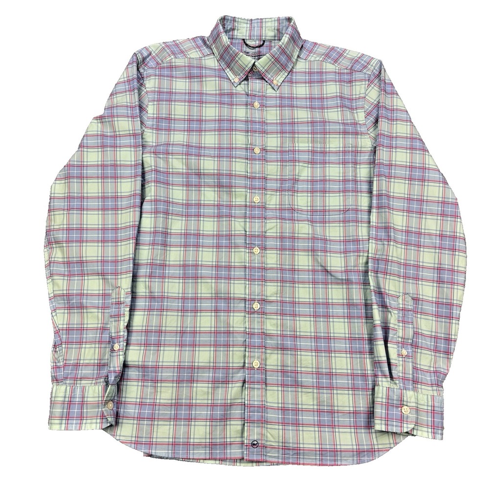 Vineyard Vines OTG Shirt Men M Green Gingham Check Brr Stretch Wicking Cool Tech